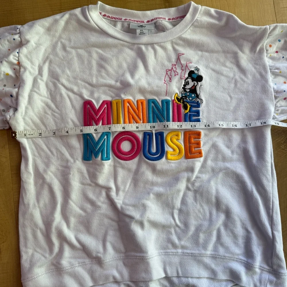 Disney Parks Minnie Mouse Polka Dot Puff Sleeve‎ Sweatshirt White Girls XL 14A